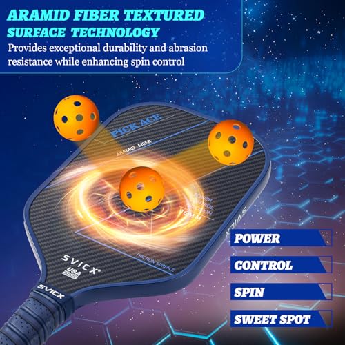 Carbon Fiber Pickleball Paddle 16mm – Professional Pickleball Paddles with Superior Control, Power & Spin – Extended Handle for Two-Handed Grip, USAPA Approved - color: Navy Blue