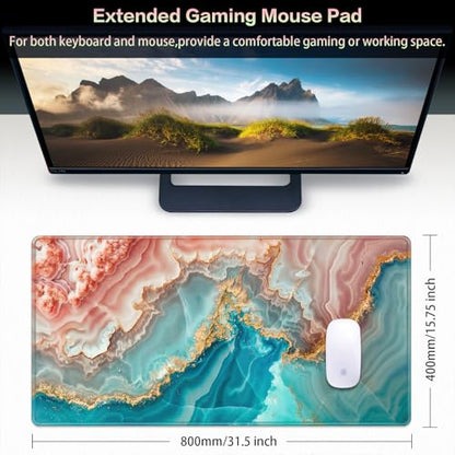 Canjoy Gaming Mouse Pad, 31.5x15.7inch Large Extended Mousepad Big Computer Desk Mat for Keyboard and Mouse Full Desk Mouse Mat with Non-Slip & Rubber Base - color: Pink&Blue Marble