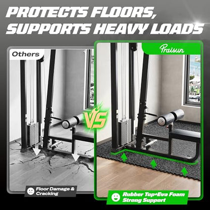 PRAISUN 0.56" Rubber Top Gym Flooring, Heavy Duty Interlocking Gym Mats for Home Gym, Non-Slip Workout Mat, 24 x 24in Large Gym Floor Mat, Protect Floors from Weights & Equipment, 96 Sq Ft, Black/Grey - size: 24 Tiles (96 Sq Ft)