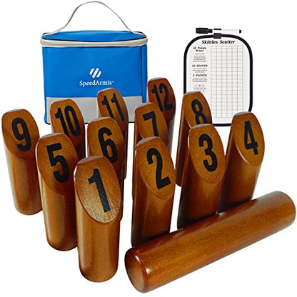 SpeedArmis Wooden Throwing Game - 12 Numbered Block Toss Games Set with Scoreboard & Carrying Case, Indoor Tailgating Bowling Yard Activity‌ for Teens Adults Family
