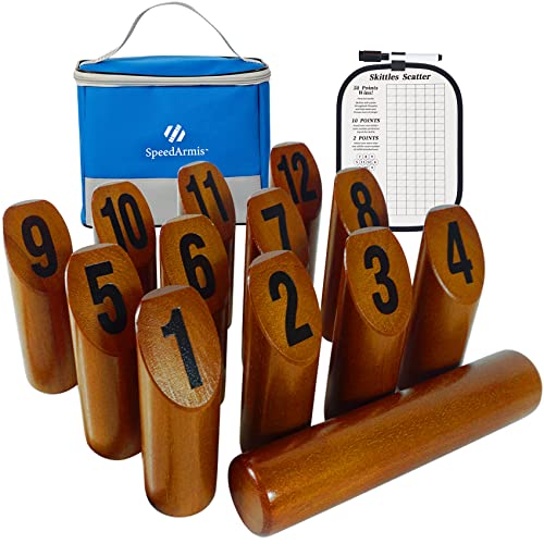 SpeedArmis Wooden Throwing Game - 12 Numbered Block Toss Games Set with Scoreboard & Carrying Case, Indoor Tailgating Bowling Yard Activity‌ for Teens Adults Family