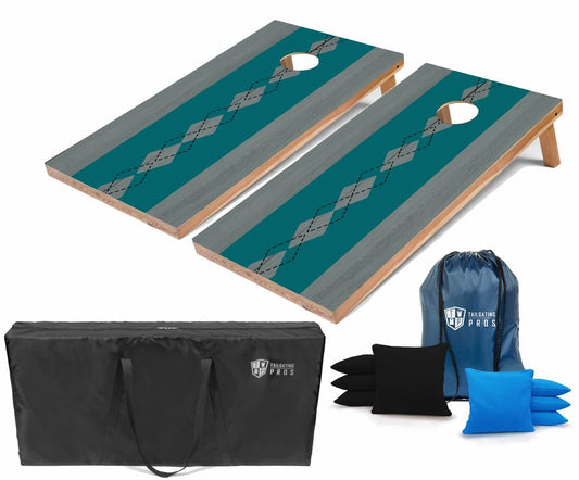 Tailgating Pros Regulation Cornhole Boards - 4'x2' Lightweight Wooden Retro and Classic Themed Cornhole Game w/Carrying Case & Set of 8 Corn Hole Bean Bags w/Tote - color: Argyle