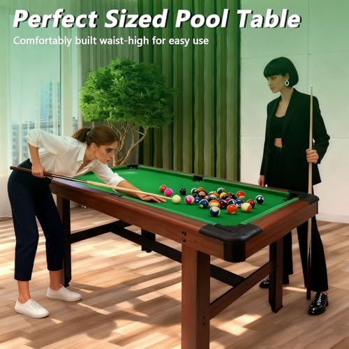 48" Pool Table Portable Billiard Table for Kids & Adults with 2 Cues, Triangle Rack, Compact Wooden Game Table for Home, Game Room, Indoor & Outdoor