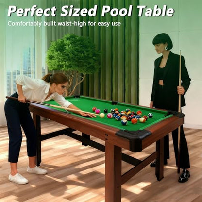 48" Pool Table Portable Billiard Table for Kids & Adults with 2 Cues, Triangle Rack, Compact Wooden Game Table for Home, Game Room, Indoor & Outdoor