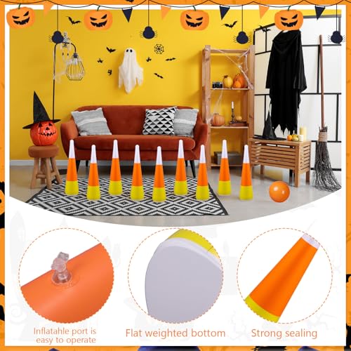 11 Pcs Candy Corn Inflatable Bowling Set Including 13.4 Inches Ball and 10 Pcs 21.6 Inches Bowling Pins for Adults Halloween Fall Carnival Festival Party Game Supplies
