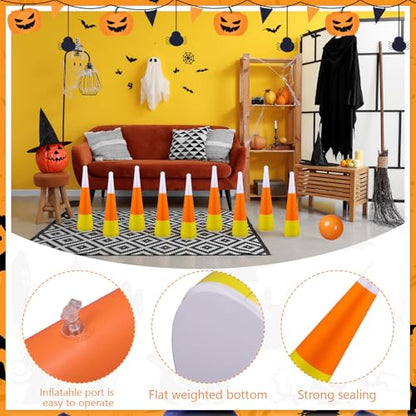 11 Pcs Candy Corn Inflatable Bowling Set Including 13.4 Inches Ball and 10 Pcs 21.6 Inches Bowling Pins for Adults Halloween Fall Carnival Festival Party Game Supplies