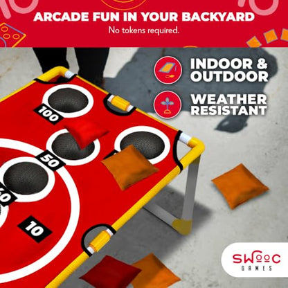 Swooc Games - Coney Island Toss™ - Arcade Style Cornhole Board Set w/Carrying Case & 15+ Games - Corn Hole Games for Adults - Kids Bean Bag Toss Game - Kids Cornhole Set w/Bags - Outdoor Yard Games