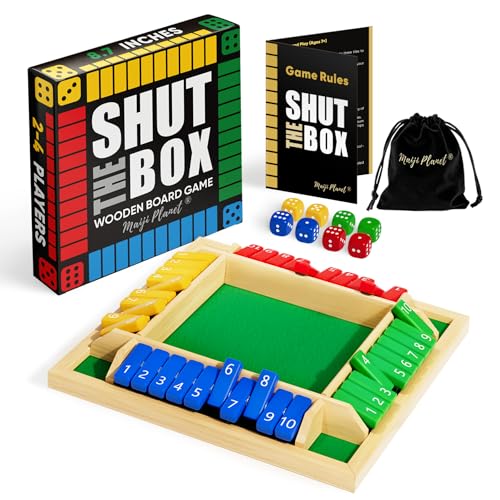 Classic Original Shut The Box Game, Math Dice Board Game for Family Night Classroom Travel, Wooden Table for Group Kid Adult Senior, Camp Party Bar, Easy Quick and Fun, 2-4 Players - size: 8.7in