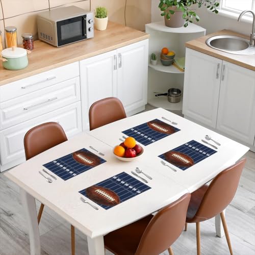 Erosebridal Football Placemats Set of 4 12x18 Sports Place Mat for Kids Teens Men Soccer Ball Game Ruler Stripe Geometric Blue Brown Heat Resisting Table Mats - color: Blue Brown