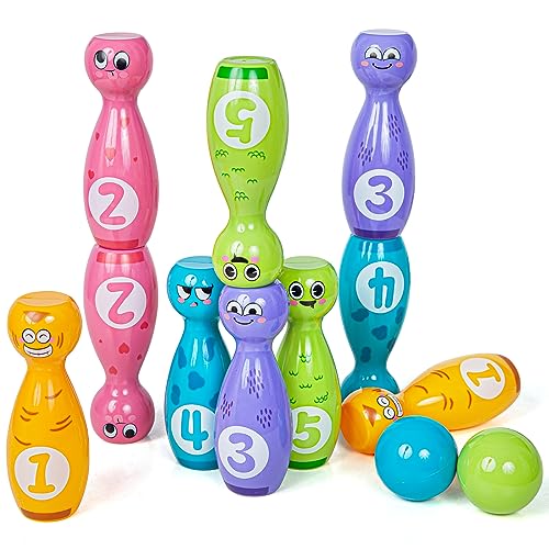 Bowling Set for Kids 2-5, Bowling pins for Kids, Indoor Activity Games, Birthday Gifts for Boys Girls 5-7 (Includes 10 Plastic Pins & 2 Balls)