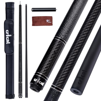 CRICAL Carbon Fiber Pool Cue with Stick Low Deflection Shaft - 58 Inch Billiard Cue Stick with Cowhide Grip & 3K Weave Design, 12.5mm Tip, Fixed Weight (19oz), 3/8x8 Joint – Ideal for Players - color: CL-VP-2-set3