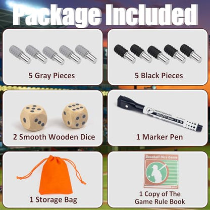 Baseball Board Game,Wooden Baseball Game,20mm Thick Wooden Board with 10 Pieces & Dice,Markers,Great for Family Game Night, Party and Road Trip, Portable