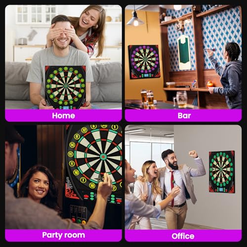 Electronic Dart Boards for Adults with Illuminated Number Ring&Backlit LED Display, Digital Dart Board Electronic with 34 Games&369 Options, Electronic Soft Tip Dart Board Set for 1-8 Players