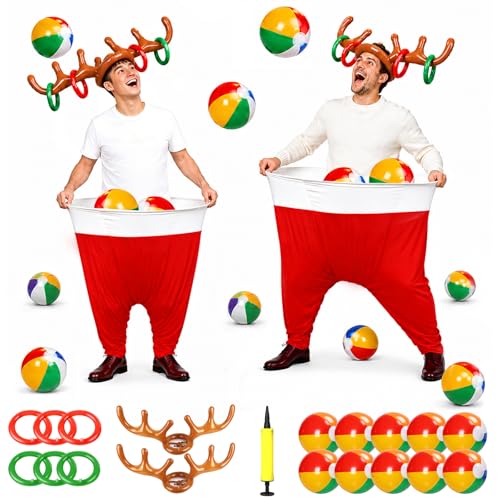 7 Pcs Granny Pants Yard Game Set – Large & Small Pants with 4 Bouncy Balls and 1 Air Pump,Fun Parent-Child Outdoor Game for Family Reunion, Group Parties & Backyard Activities - color: Red White B