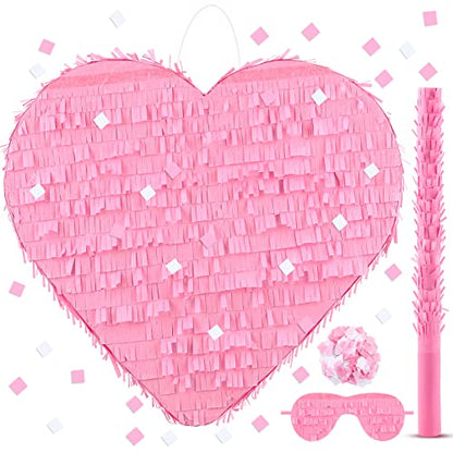 Deekin Piñata Stick with Blindfold Confetti Set Piñata for Valentine's Day Birthday Party Decorations Party Gaming Theme Holiday Celebration Supply(Pink Heart) - style: Pink Heart