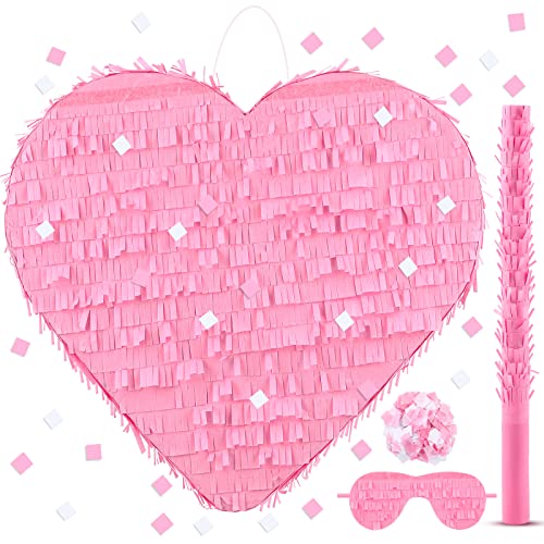 Deekin Piñata Stick with Blindfold Confetti Set Piñata for Valentine's Day Birthday Party Decorations Party Gaming Theme Holiday Celebration Supply(Pink Heart) - style: Pink Heart