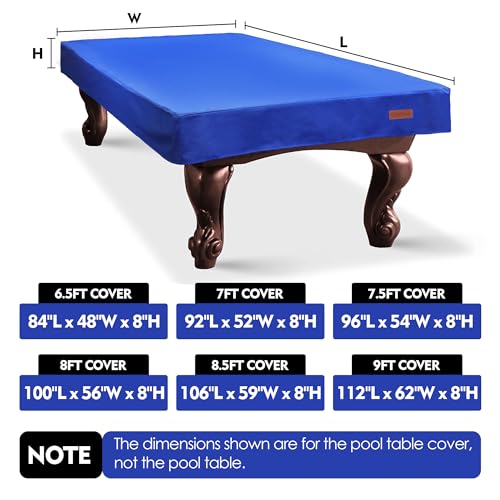 K-Musculo Heavy Duty Pool Table Cover, Waterproof Leatherette Billiard Table Cover with Soft Backing, Tear Resistant Fitted Protector for 6.5FT, 7FT, 7.5FT, 8FT, 8.5FT & 9FT Tables - color: Midnight Blue