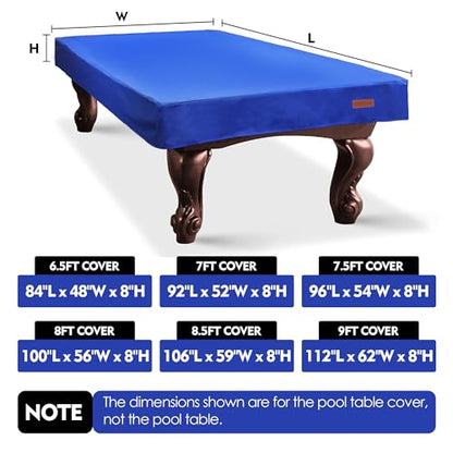 K-Musculo Heavy Duty Pool Table Cover, Waterproof Leatherette Billiard Table Cover with Soft Backing, Tear Resistant Fitted Protector for 6.5FT, 7FT, 7.5FT, 8FT, 8.5FT & 9FT Tables - color: Midnight Blue