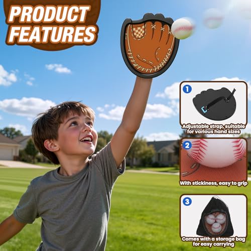 HYES Toss and Catch Ball Set, Outdoor Games for Kids Ages 3-12, Sticky Catch Game Toy with 2 Paddles & 3 Balls, Toddler Baseball Glove Set for Beach Yard Camping, Gift for Boys & Girls - style: 2 pack