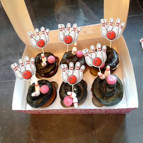 36Pcs Bowling Cupcake Toppers Sports Theme Bowling Cupcake Food Toothpicks Baby Shower Cake Decorations for Sport Balls Theme Bowling Kids Birthday Party Decorations - style: Bowling