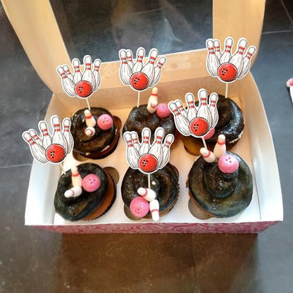 36Pcs Bowling Cupcake Toppers Sports Theme Bowling Cupcake Food Toothpicks Baby Shower Cake Decorations for Sport Balls Theme Bowling Kids Birthday Party Decorations - style: Bowling