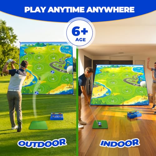 HopeRock Auto Scoring Golf Chipping Game Set, 60" Golf Practice Mat with Electronic Scoring Device, 2 Game Modes, 4-Level Adjustable Stand, Indoor Outdoor Backyard Golf Game for Adults Kids Golf Gifts
