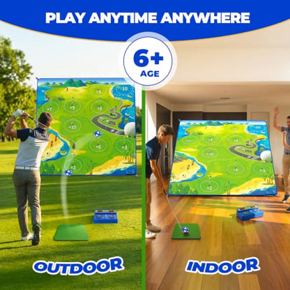 HopeRock Auto Scoring Golf Chipping Game Set, 60" Golf Practice Mat with Electronic Scoring Device, 2 Game Modes, 4-Level Adjustable Stand, Indoor Outdoor Backyard Golf Game for Adults Kids Golf Gifts