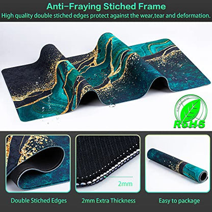 Canjoy Gaming Mouse Pad, Large Extended Mouse Pad Big Computer Mousepad for Home Office Gaming Work 31.5x15.7inch - color: Dark Green Gold Marble