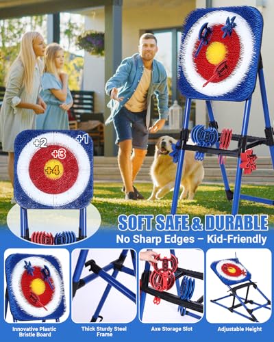 Axe Throwing Bristle Target with 16 Throwing Axes Set, Foldable Axe Throwing Game for Backyard, Outdoor Games, Yard Game, Carnival Games