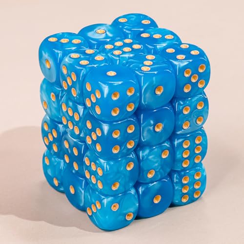 36 of Pack 12MM 6 Sided Dice Set,Pearl Pattern Game MINI Dice Set, 6 Sided Standard Dices for Yahtzee, Bunco or Teaching Math,with Portable Plastic Box(Blue Pearl) - color: Blue Pearl