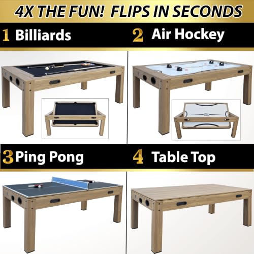 7ft Multi Game Table 4 in 1 Pool Table Ping Pong Table Air Hockey Combo Game Table Includes All Accessories for Game Room & Family - color: Natural Oak