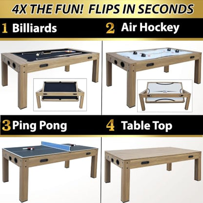 7ft Multi Game Table 4 in 1 Pool Table Ping Pong Table Air Hockey Combo Game Table Includes All Accessories for Game Room & Family - color: Natural Oak