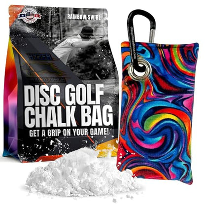 HYZER HOUND DISCS Disc Golf Chalk Bag | Dry Your Hands in the Heat of Summer | Attaches to Bag with a Carabiner | Improve Your Hand Grip for Consistency | Essential Disc Golf Accessories | Chalk - color: Rainbow Swirl