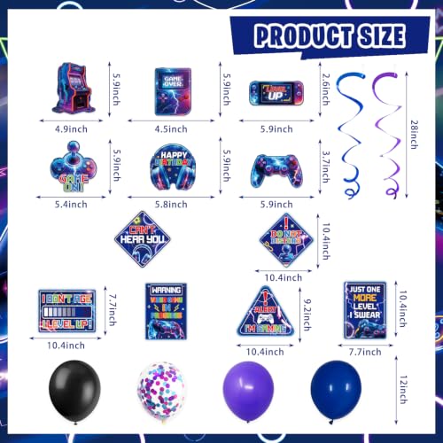Video Game Birthday Decorations, Purple Blue Game Gaming Birthday Party Decor Decoration - Backdrop, Balloons, Cake Toppers, Tablecloth, Centerpieces, Hanging Swirls, Wall Signs