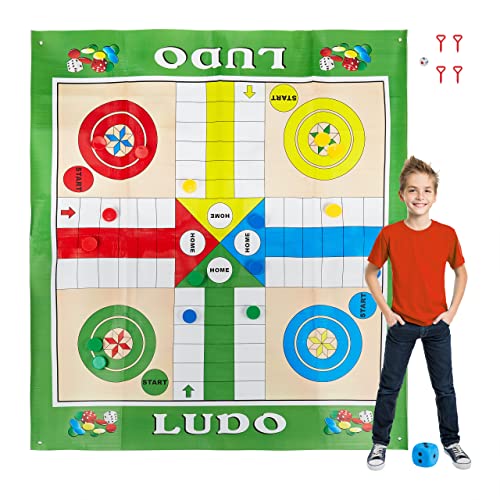 Relaxdays Ludo Mat, XXL, Large Play Mat Including 16 Pawns, 2 Dice, 4 Pegs, Garden, 160 x 180 cm, Coloured