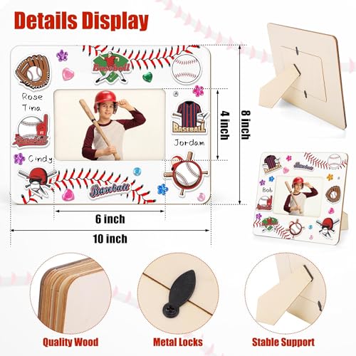 Fovths 12 Pieces Baseball Wooden Picture Frame Senior Night Decoration Fits 4 x 6 Inch Photo with Pens Stickers Paints Brushes Thanks Coach Gifts Tabletop Baseball Gifts for Team, Athletes