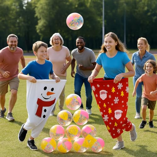 Granny Pants Yard Game – Giant Stretchy Pants Outdoor Relay Set with 10 Bouncy Balls & Pump, Hilarious Backyard Party Game for Adults, Field Day, Team Building & Family Reunions - color: Red+White