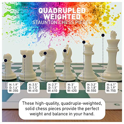 MegaChess Staunton Quadruple Weighted Chess Set - 4.1" Kings, 2 Boards, 34 Pieces, 4 lbs, Ages 8+ - size: Classic XL Super Heavyweight Edition