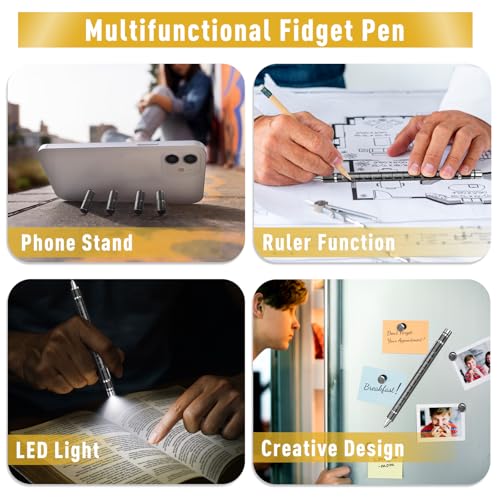Gifts for Men Fidget Pen, Back to School Supplies, Anniversary Birthday Gifts for Men Him Boyfriend, Multifunction Pen Cool Stuff Gadgets, College School Supplies Gift for Teachers Teens Boys Girls - color: Black