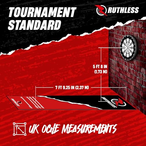RUTHLESS Darts Mat | Heavy Duty Non Slip Durable Carpet Dart Mat for Floor Black - style: Red Rip