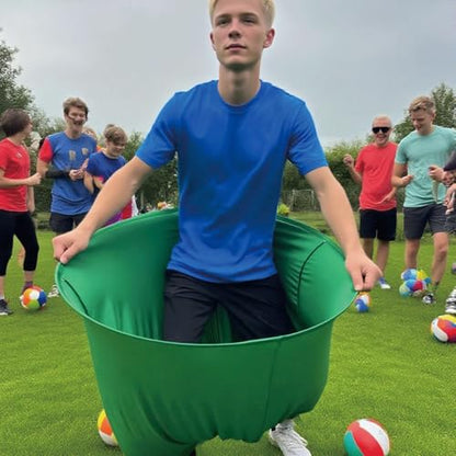 Granny Pants Yard Game – Giant Stretchy Pants Outdoor Relay Set with 10 Bouncy Balls & Pump, Hilarious Backyard Party Game for Adults, Field Day, Team Building & Family Reunions - color: Green-1
