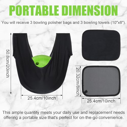 3+3 Pack 10"x8" Bowling Ball Towel, Bowling Seesaw Bag, Microfiber Bowling Ball Shammy Pad with Easy-Grip Dots, Bowling Polisher Bag for Storage Bowling Ball, Machine Washable Non-Slip