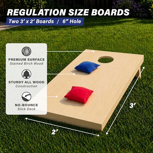 GoSports Solid Wood Premium Cornhole Sets - Choose 4 x 2 ft or 3 x 2 ft - Game Boards Include Set of 8 Cornhole Toss Bags - style: Classic