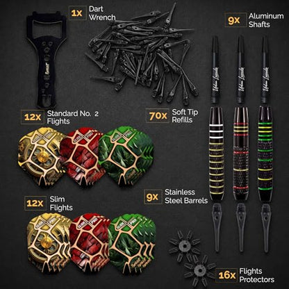 IgnatGames Soft Tip Darts Set for Electronic Dartboards, 9 Pack 18g Stainless Steel, Multi-Zone Grip, 70 Spare Tips, Magnetic Case & Companion App - color: 18g Boston Lantern