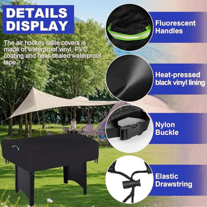 Air Hockey Table Cover - Durable 600D Waterproof Oxford Fabric, Universal Fit for 60-Inch Arcade Hockey and Game Tables, with Reflective Handle (60x32x20 inches, Black)