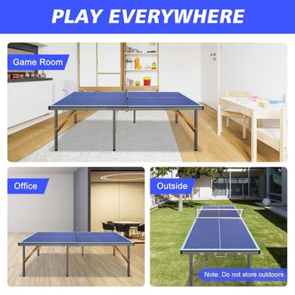 5FT Foldable Ping Pong Table, Mid-Size Portable Ping Pong Table Tennis Table with Net, 2 Table Tennis Paddles and 3 Balls, Space-Saving Design for Indoor Outdoor