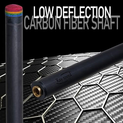 Carbon Fiber Pool Cue Stick 12.5mm Rainbow Tip Low Deflection Pool Stick with Uni-loc Pin Joint and Extension Pool Stick-20 oz - color: Black