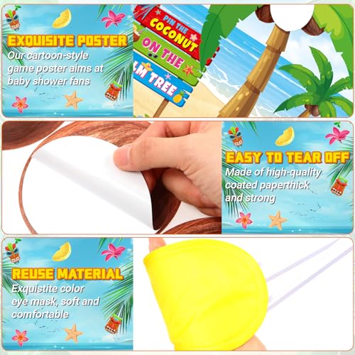Faccito Hawaiian Party Game Luau Games Summer Tropical Pin The Sunglasses on Pineapple Pin The Coconut on Palm Tree with 24 Pcs Stickers for Tiki Summer Beach Hawaii Luau Party Supplies(Coconut) - style: Palm
