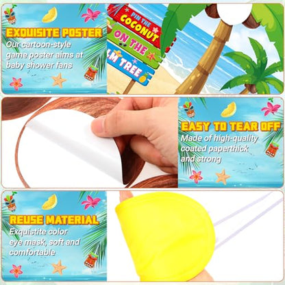 Faccito Hawaiian Party Game Luau Games Summer Tropical Pin The Sunglasses on Pineapple Pin The Coconut on Palm Tree with 24 Pcs Stickers for Tiki Summer Beach Hawaii Luau Party Supplies(Coconut) - style: Palm