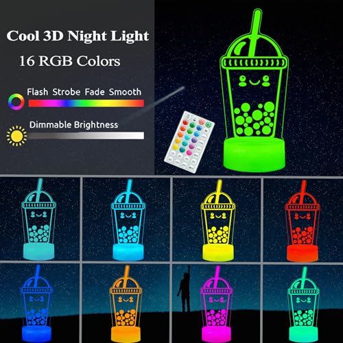 Boba Lamp, Boba Gifts, Boba 3D Night Light with Remote Control, 16 Color Changing, Timer, RGB Flashing Mode, Dimmable - Boba Gifts for Boys & Girls - color: Boba Milk Tea